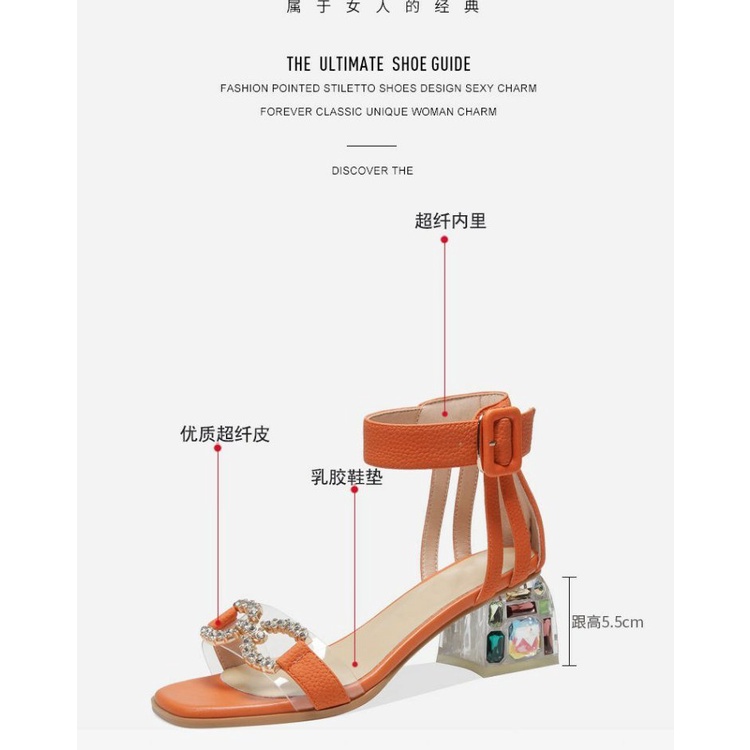 Giày Sandal Cao Gót Hở Ngón Một Gót Dày Vừa Quai Đính Đá Phong Cách Thời Trang Mùa Hè Mới 2022 Dành Cho Bạn Nữ