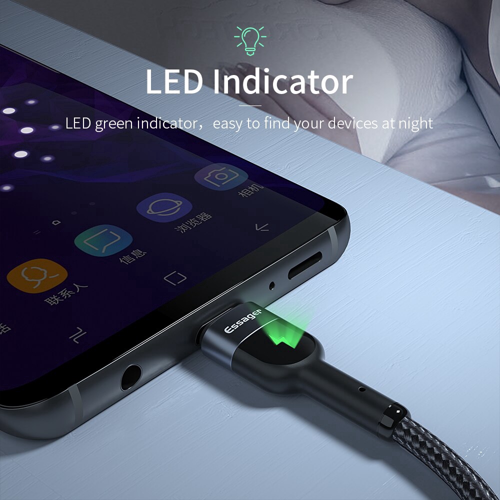 Cáp sạc Essager có đèn LED giao diện micro USB hỗ trợ sạc nhanh cho điện thoại Android