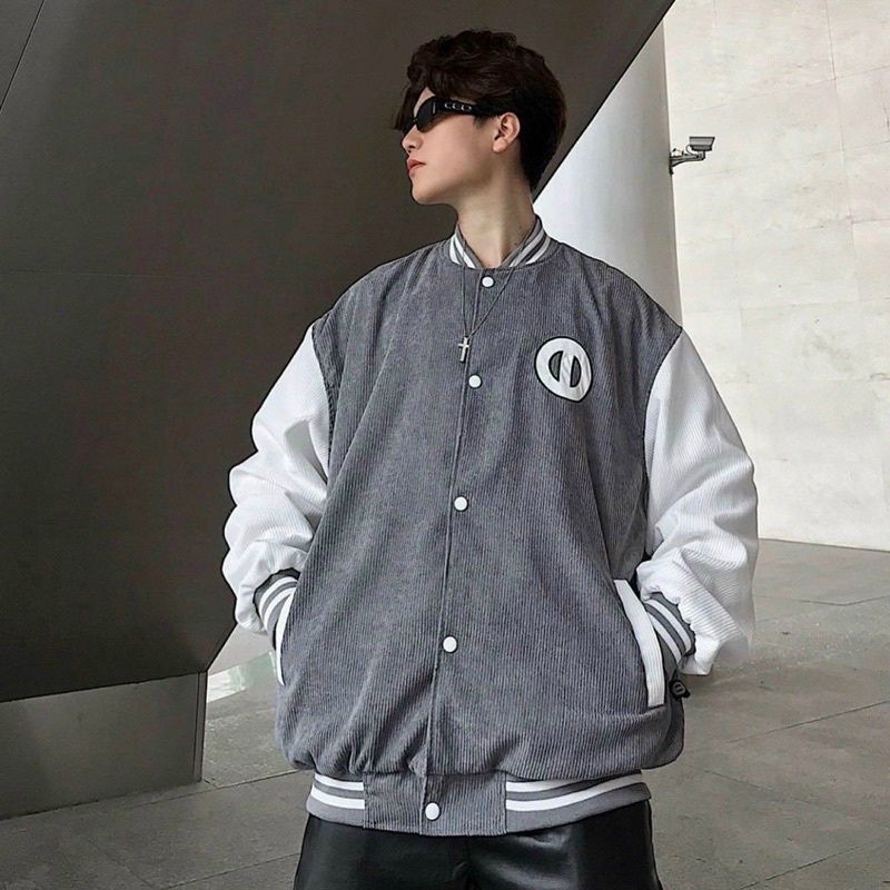 Áo khoác bomber gân ontop xám phối tay trắng cực đỉnh .