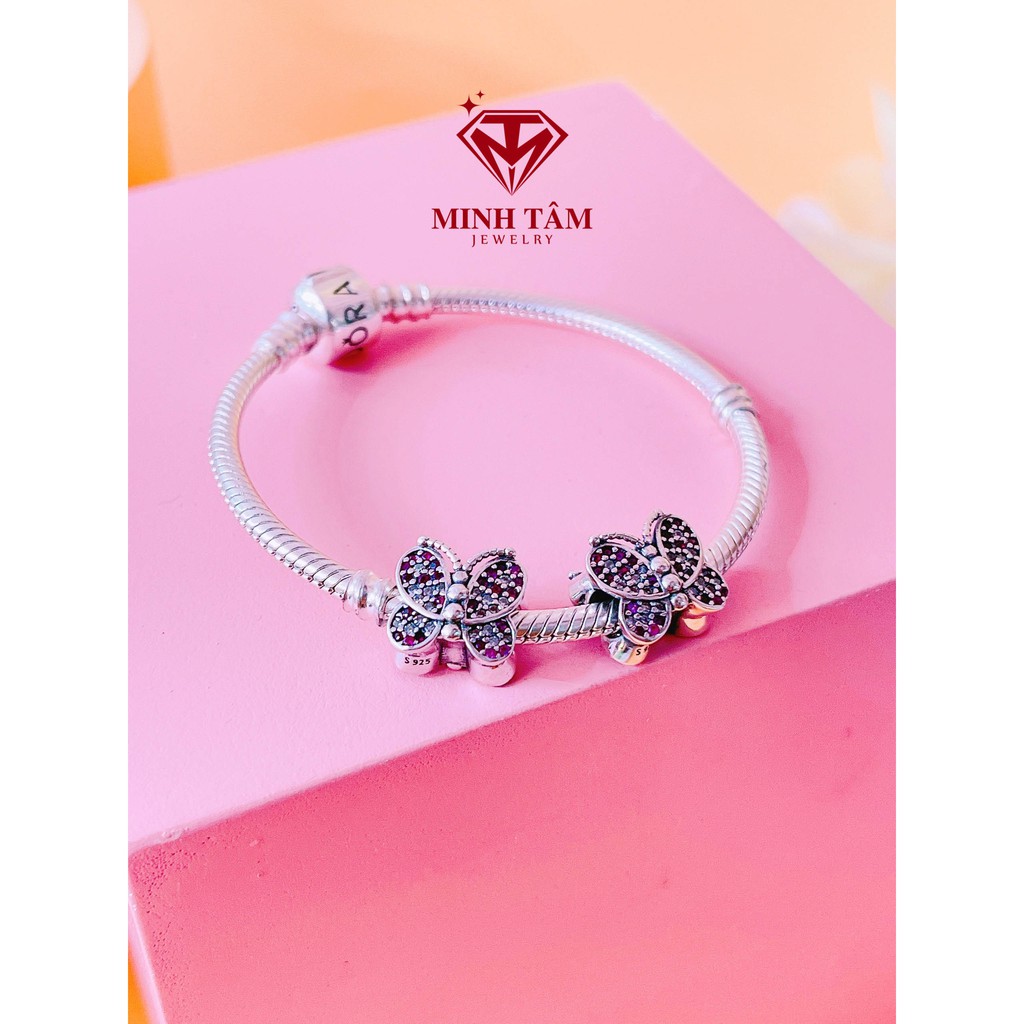 Charm Pan bạc hồ điệp nạm đá, Charm bạc 925 hồ điệp-Minh Tâm Jewelry