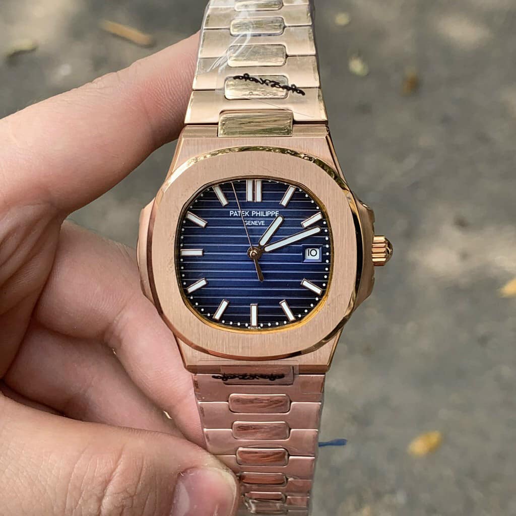 Đồng hồ Nam Ptk vuông 3kim 1 lịch máy nhật chạy cơ Automatic size 40mm vỏ vàng hồng nhiều màu dây kim loại