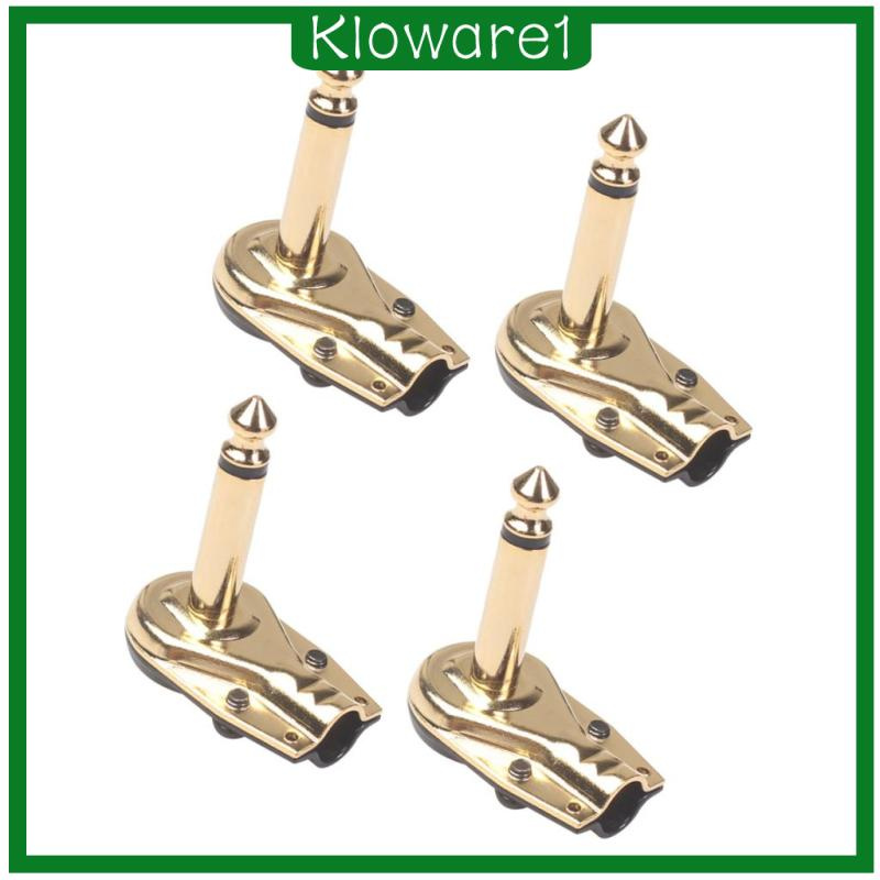 [KLOWARE1]4 Pieces 1/4\" Audio Plugs Guitar Effect Cables Plug Right Angle Design Gold