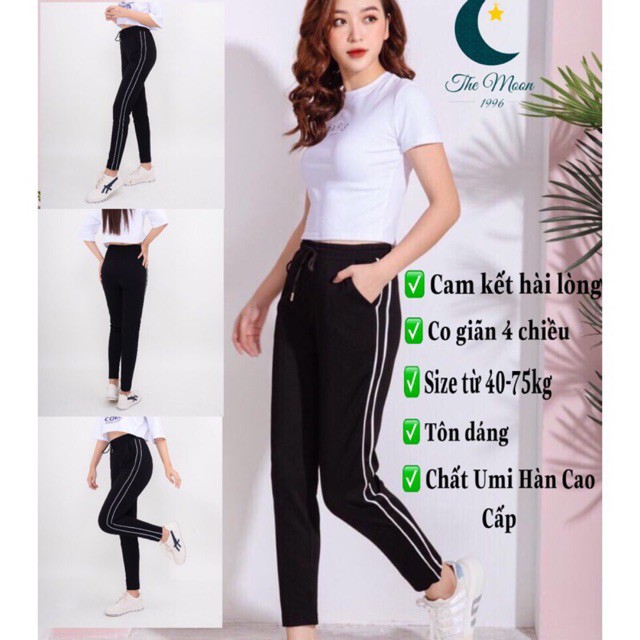 Quần Jogger Dáng Thể Thao 2 Sọc Nhỏ Chất Umi Hàn Cao Câp Loại 1