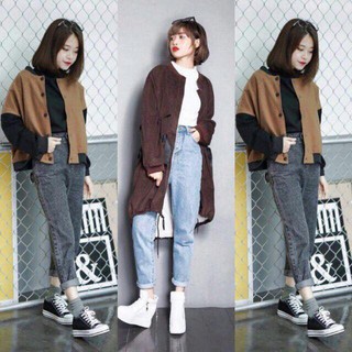 Quần baggy bò dáng trơn basic may gấu nhiều màu