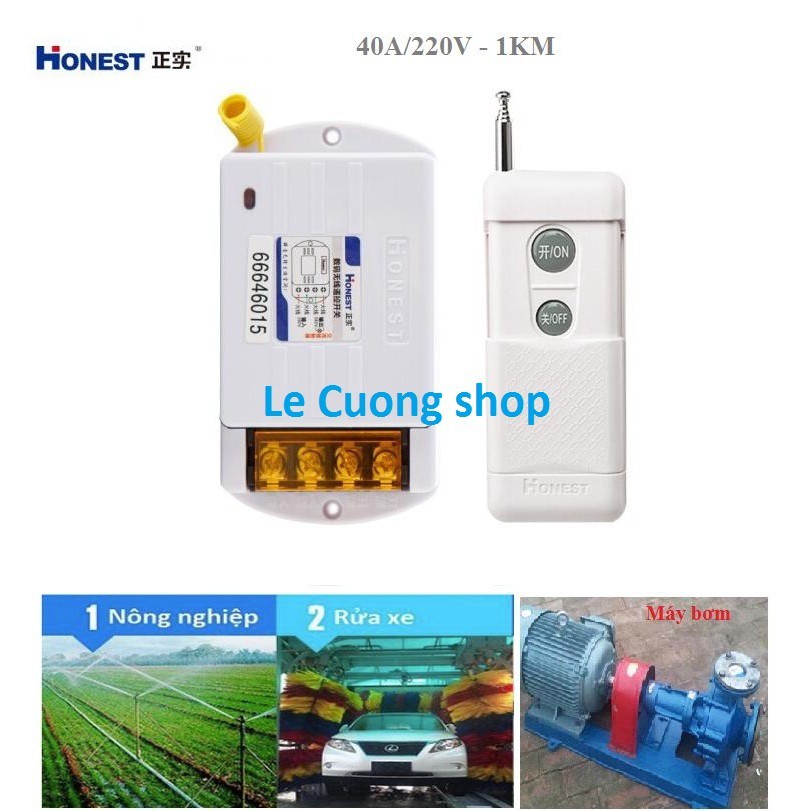 (CÓ HỌC LỆNH) Công tắc điều khiển từ xa Honest HT-6220KGD,(công suất lớn 220v 40A 1000m dùng cho máy bơm ,moto điện.