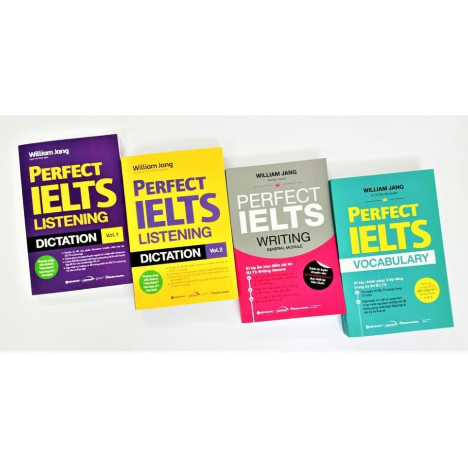 Sách - Combo Perfect IELTS: Perfect IELTS Listening Dictation Vol.1,Vol.2 + Writing + Vocabulary (William Jang)