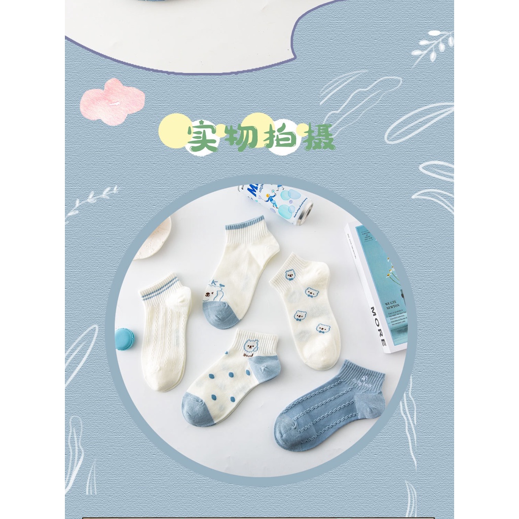 Vớ tất cổ trung hình gấu Ok màu xanh trắng