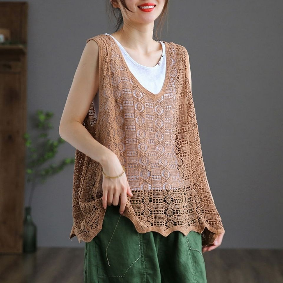 [LININ] Áo Sát Nách Dệt Kim Cotton Cổ Chữ V Dáng Rộng Mỏng Thoáng Khí Phong Cách Retro Mùa Hè Dễ Phối Đồ Dành Cho