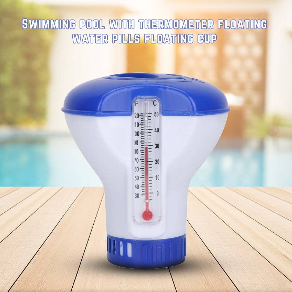 [fengci]5 Inch Swimming Pool Floating Chemical Chlorine Dispenser with Thermometer Disinfection Automatic Applicator Pump