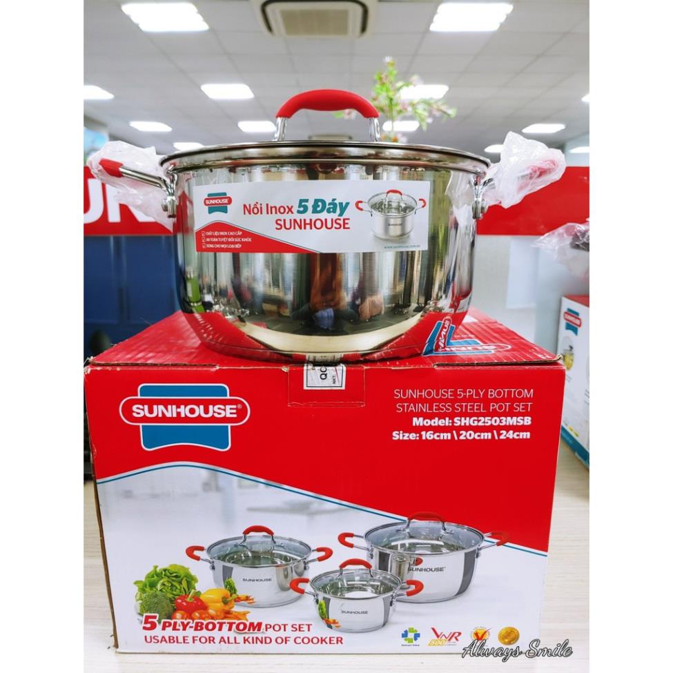 Bộ 3 Nồi Inox 5 Đáy Cao Cấp SUNHOUSE SHG2503