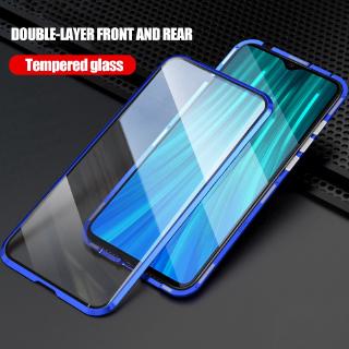 Double Tempered Glass Magnetic Phone Casing Case For Xiaomi Redmi Note 8 7 K20 Pro Back Full protective Cover with Front + Black Tempered Glass