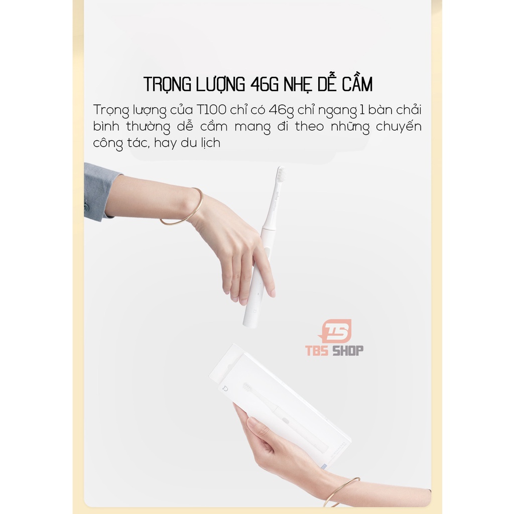 Bàn chải điện xiaomi Mijia T100 pin sạc kháng nước ipx7 46g - AH011