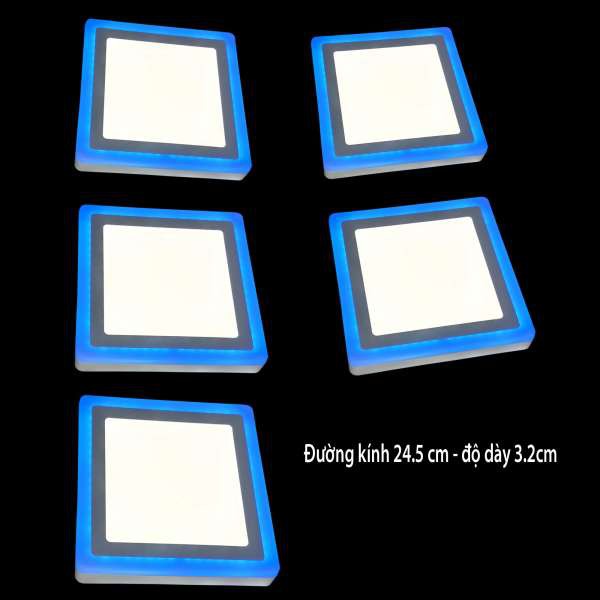 Đèn led nổi ốp trần 24w vuông 2 màu 3 chế độ ánh sáng trắng xanh dương ( Bóng Lốp)