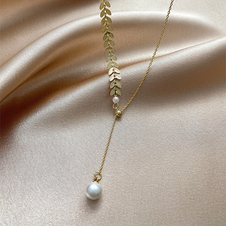 Vòng cổ Sợi Xích Lúa Mì Đính Ngọc Trai Phong Cách Harajuku Đơn Giản Cá Tính