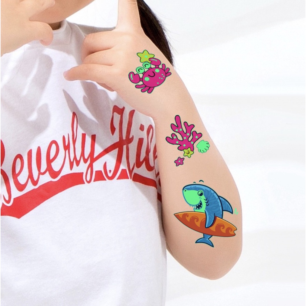 Sticker hình xăm phản quang dán tuổi thơ TATOO NHIỀU CHỦ ĐỀ ĐỘNG VẬT BIỂN KHỦNG LONG NGƯỜI MÁY đồ chơi bé trai bé gái