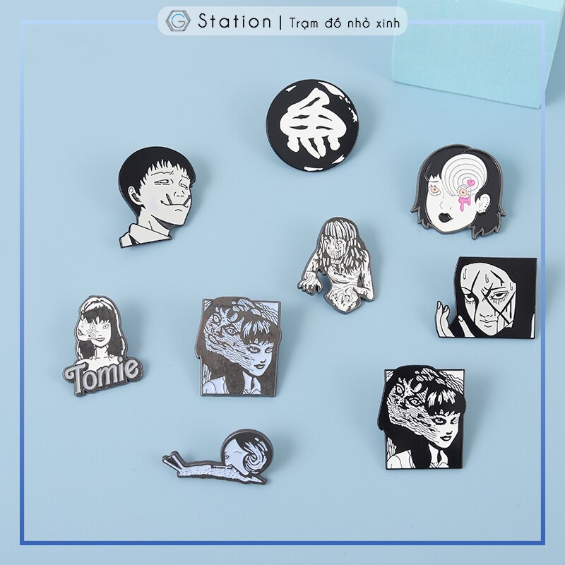 Pin cài áo manga kinh dị Tomie Uzumaki Vòng xoắn ốc Souichi Tsujii Slug Girl tác giả Junji Ito -  GC443