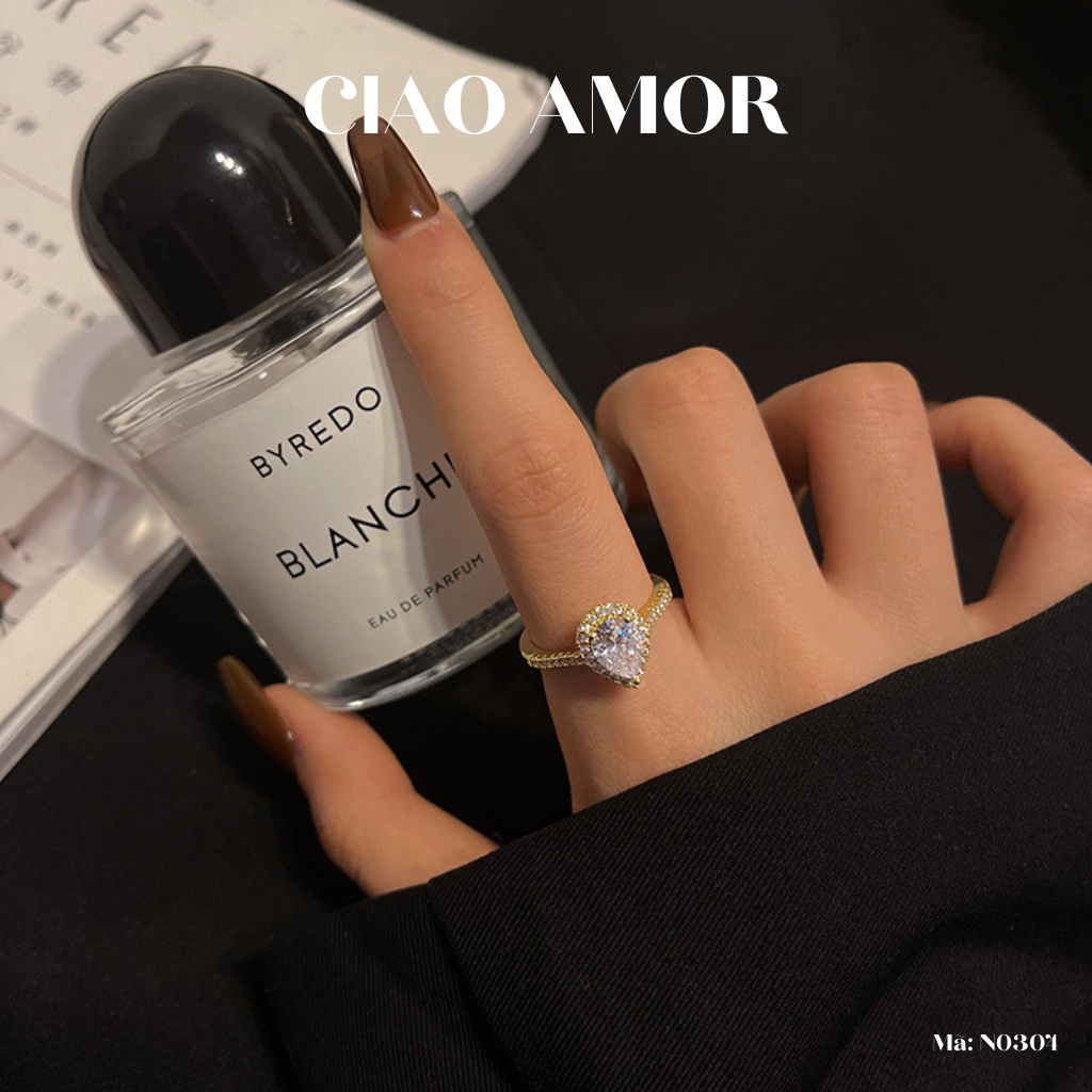 Nhẫn nữ đính ngọc hình giọt nước lấp lánh Trang sức Ciao Amor - N0304