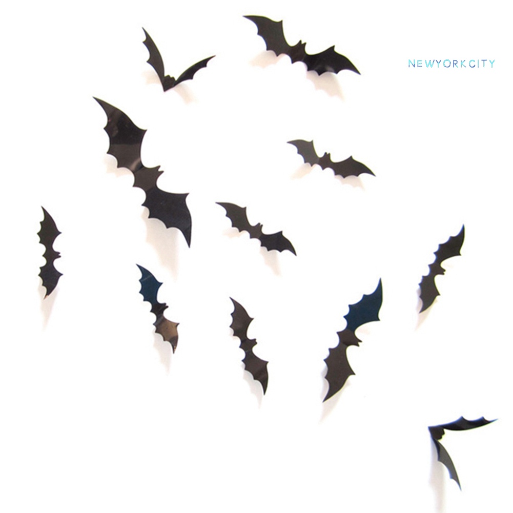 Set 16 Miếng Dán Tường Trang Trí Hình Dơi 3D Bằng PVC Tháo Được