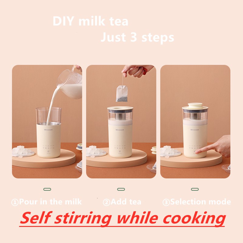 Máy Làm Trà Sữa Mokkom Milk Frother Machine Portable Multifunction Milk Tea Maker Coffee Mixing Mug Electric Self Stirring Cup Heater