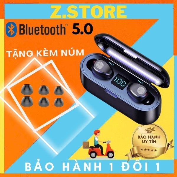 Tai nghe Bluetooth AMOI F9 TWS 5.0 bản QUỐC TẾ không dây cảm ứng chống nước IPX5, chống ồn tích hợp sạc dự phòng 2500mah