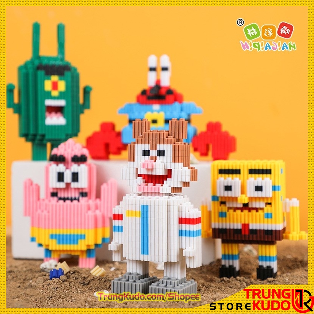 Mô hình Bọt Biển dạng Đồ chơi xếp hình các nhân vật trong SpongeBob SquarePants làm quà tặng, đồ decor