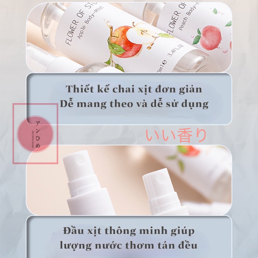 Body Mist Xịt Thơm Cơ Thể Unisex Hương Đào - Hoa Hồng - Lavender