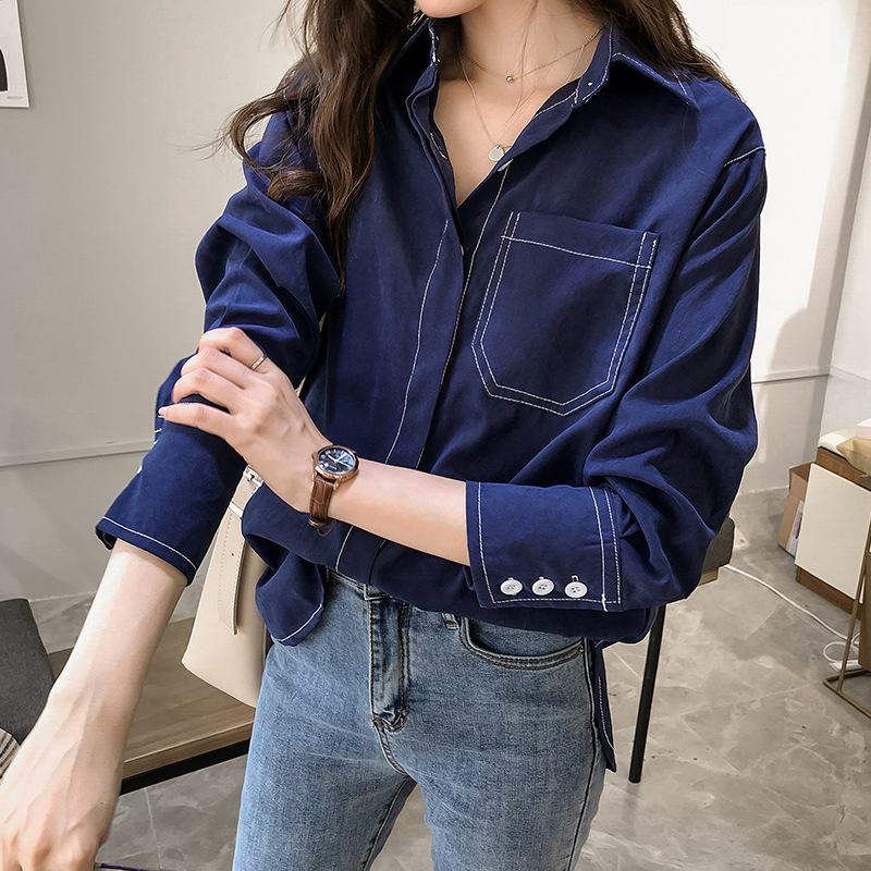 THEODORA M-4XL Solid color plus size retro long sleeve shirt Button down loose plain women blouse Fashion office lady modern wear