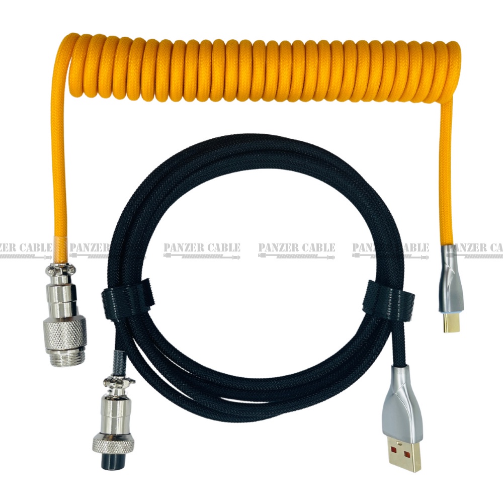 Dây cáp Panzer Cable cho bàn phím cơ Type-C, dạng xoắn lò xo, dây dù Polyethylene cao cấp, đầu cắm USB A kim loại