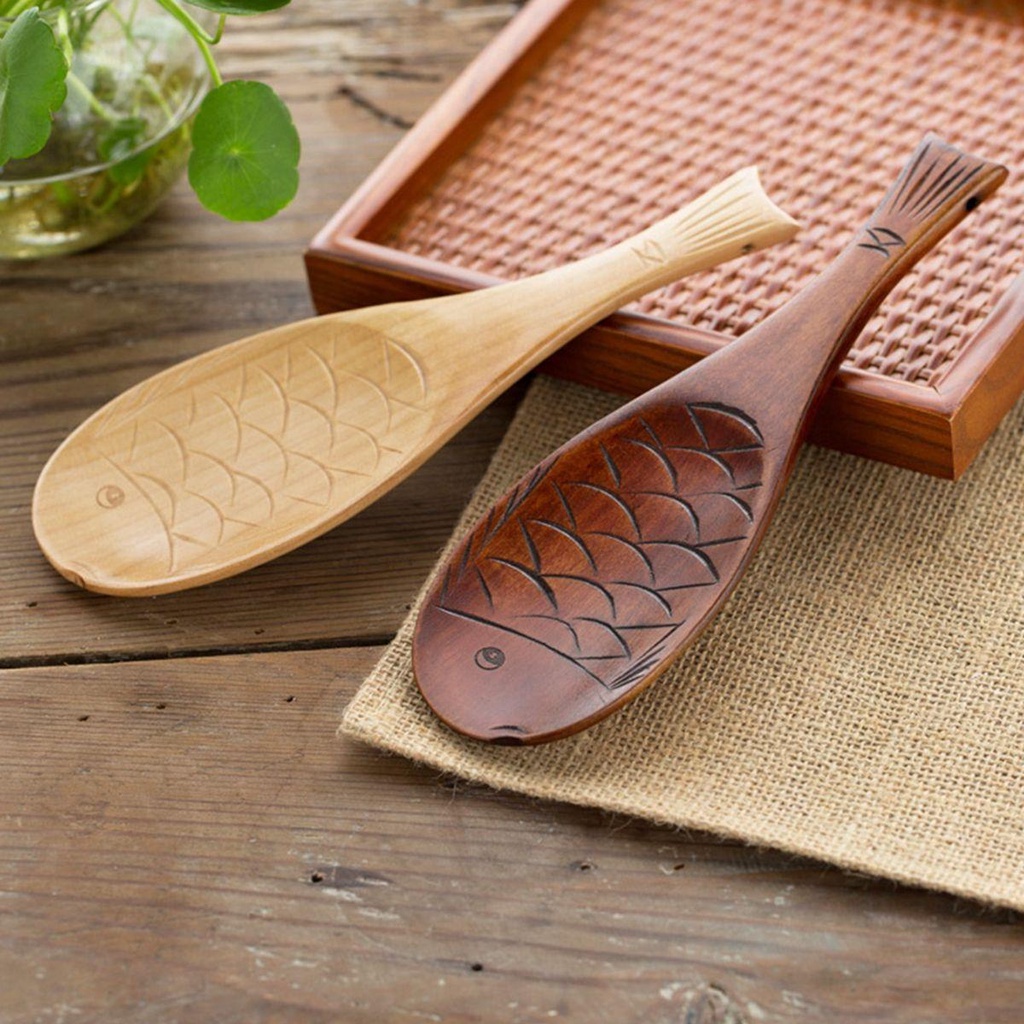 Muỗng Múc Cơm Bằng Gỗ Tự Nhiên Hình Cá Dễ Vệ Sinh Cho Nhà Bếp