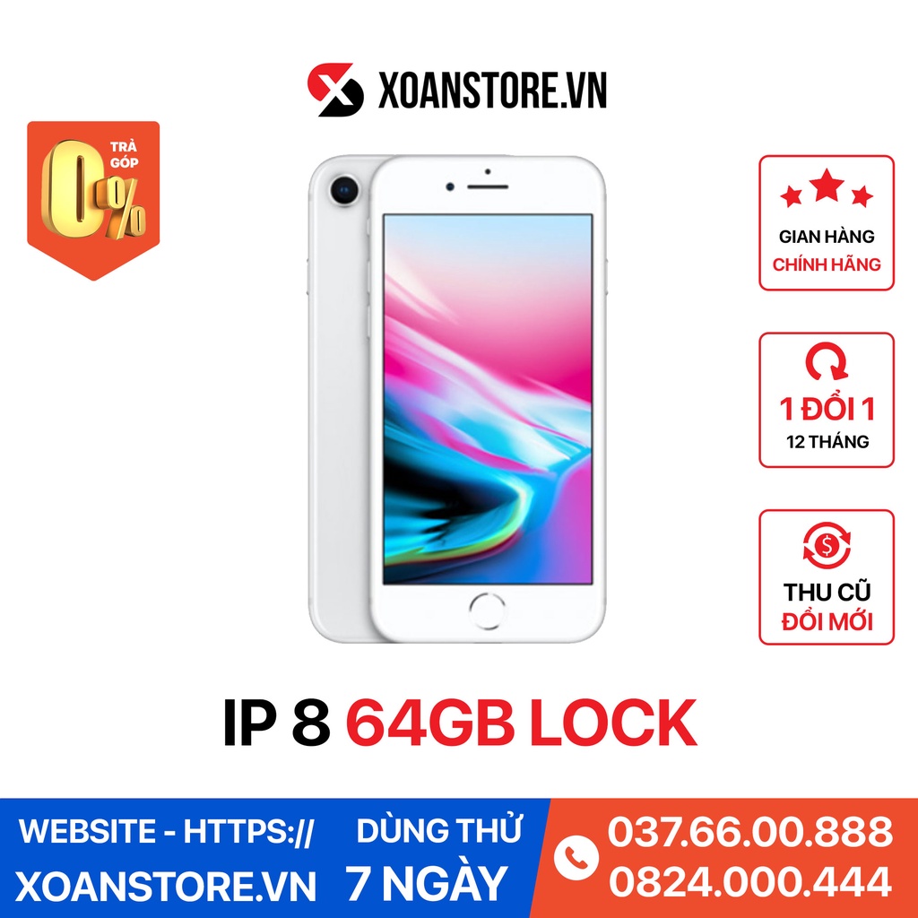 ĐIỆN THOẠI IPHONE 8 LOCK 64GB mới 99% bảo hành 12 tháng LỖI LÀ ĐỔI tại Xoăn Store