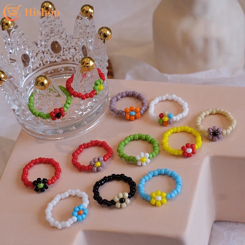 Nhẫn hình hoa nhiều màu sắc co giãn chống thấm nước thời trang Hàn Quốc dành cho nữ