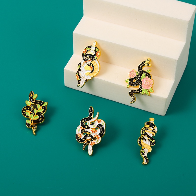 Ghim Cài Áo Hình Rắn/Hoa/Rắn Màu Đen/Trắng