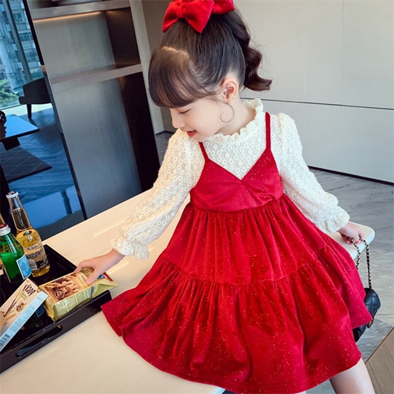 Váy Hai Dây Nhung Áo Dài Tay Dành Cho Bé Gái - V42
