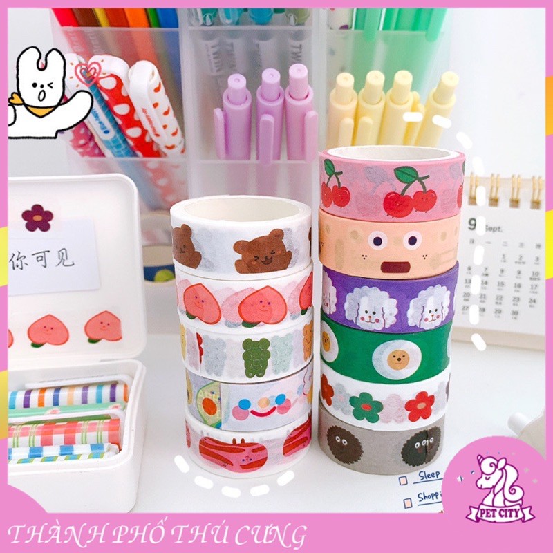 Băng dính Washi tape trang trí sổ học tập nhiều hình dễ thương