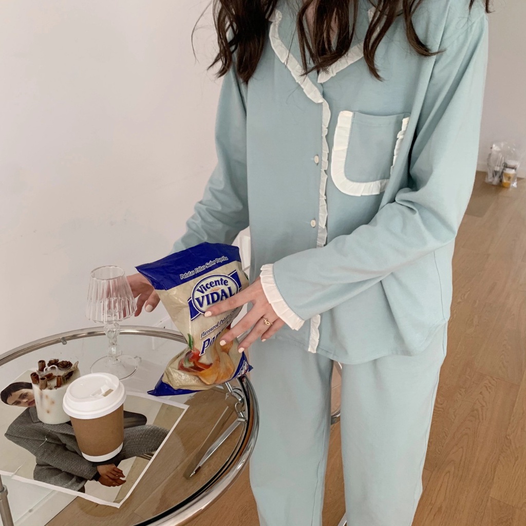 BỘ ĐỒ NGỦ MẶC NHÀ DÀI TAY NỈ DA CÁ VIỀN BÈO HOT 2021 | BigBuy360 - bigbuy360.vn