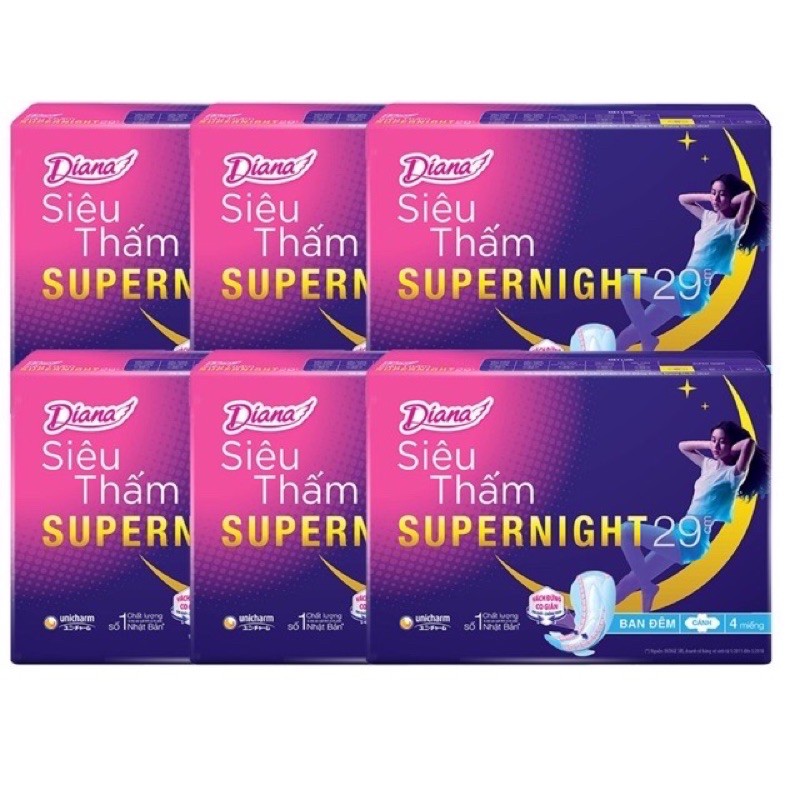 Lốc 6 gói băng vệ sinh Diana ban đêm Supernight 29cm