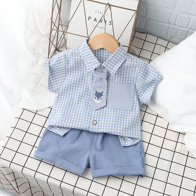 Set bộ sơ mi cộc tay công tử mặc dự tiệc - sinh nhật - chụp ảnh cho bé trai (Nặng 8-21kg, cao 80-120cm) N01205