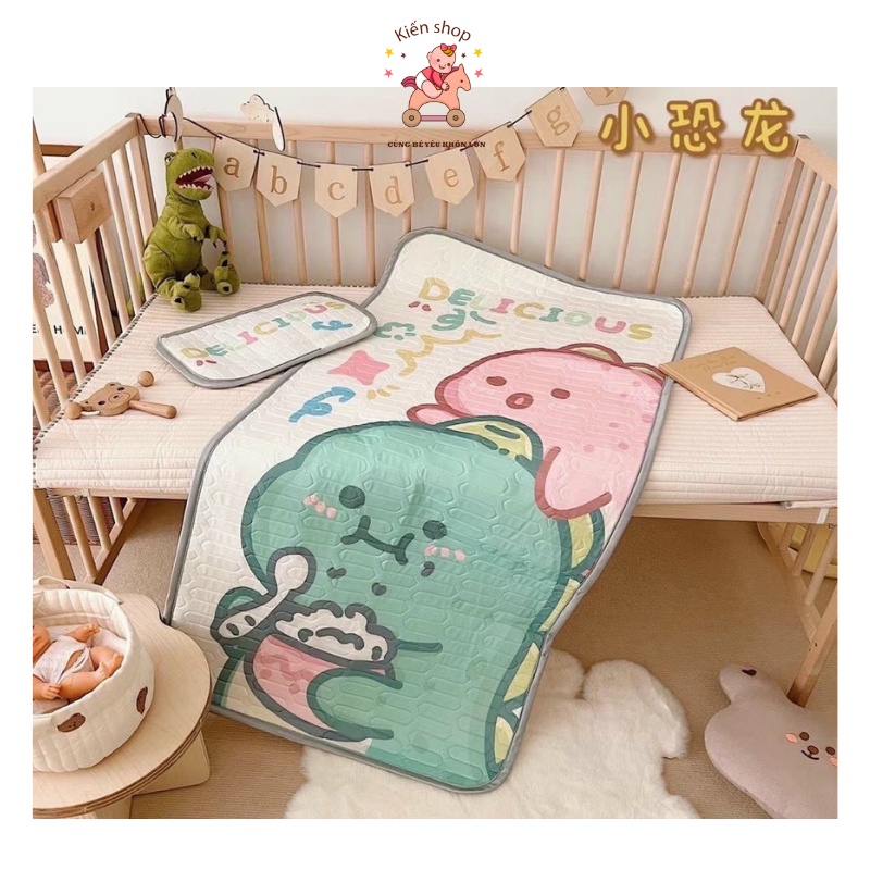 Chiếu Điều Hoà Cotton Cao Su Non Tặng Kèm Gối Cho Bé In Hình 5D Kiến Baby Store