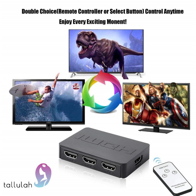 HDMI Splitter 3 Port Hub Box Auto Switch 3 In 1 Out Switcher 1080p HD with Remote Control for XBOX360 PS3 HDTV Projector