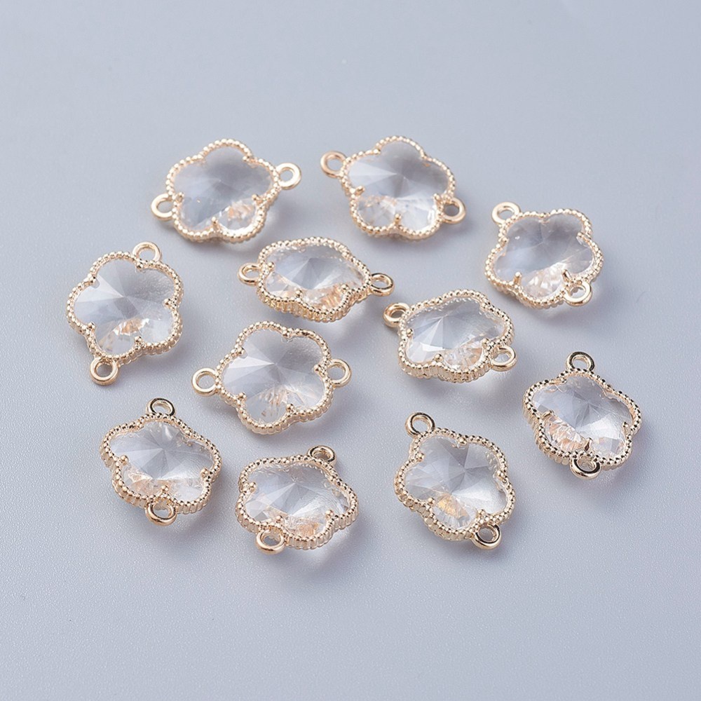 Bộ 5 Mặt Vòng cổ Hợp Kim Mở Mặt Kính Hình Bông Hoa Màu Vàng/Đỏ/Xanh Dương Hỗn Hợp Làm Trang Sức DIY