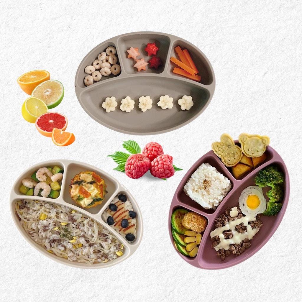 Khay Ăn Dặm Silicone 4 Ngăn Baby'Si Có Đế Hít Chống Đổ Cho Bé Nhập Khẩu Chính Hãng