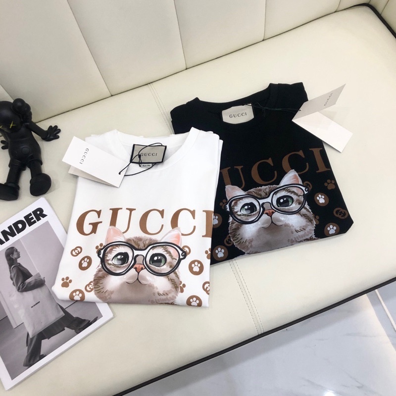Áo thun nữ tay ngắn thương hiệu Gucci GC cao cấp bản in hình mèo