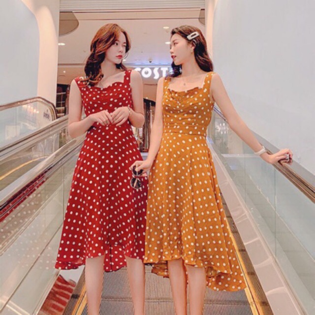 Đầm Bi 2s đỏ/cam dáng xòe nơ lung xd