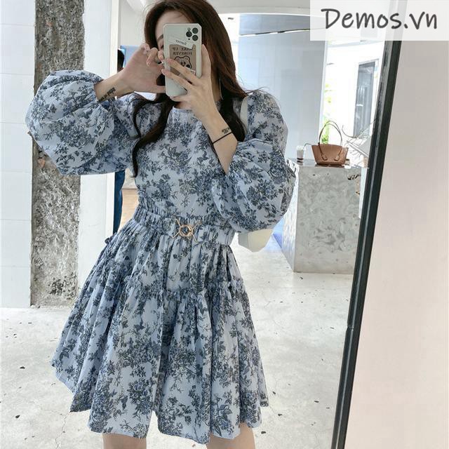 Đầm Tay Dài Cổ Tròn Họa Tiết Hoa Phong Cách Retro Cho Nữ | BigBuy360 - bigbuy360.vn