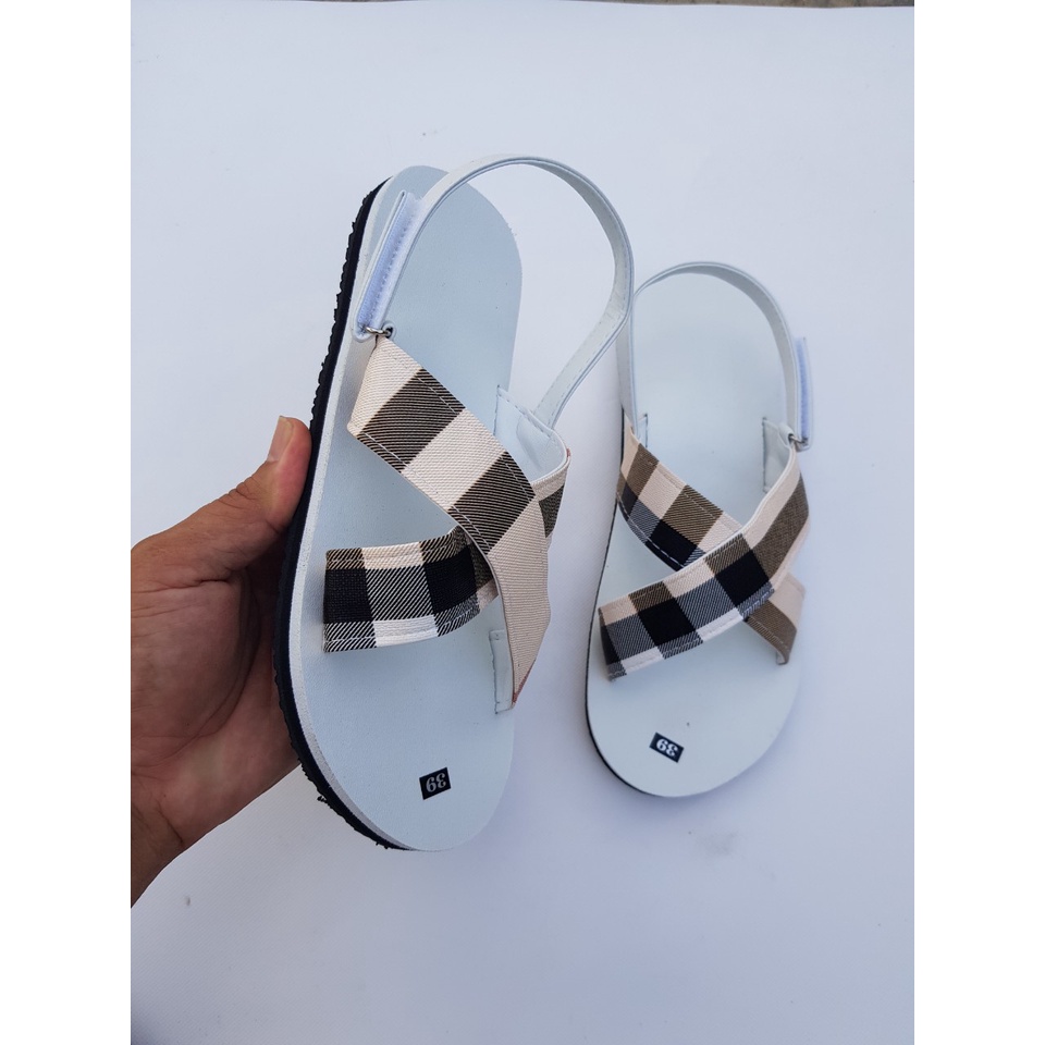 Sandanl đồng nai sandal quai chéo nữ đế trắng quai sọc vàng size từ 35 nữ đến 41 nữ