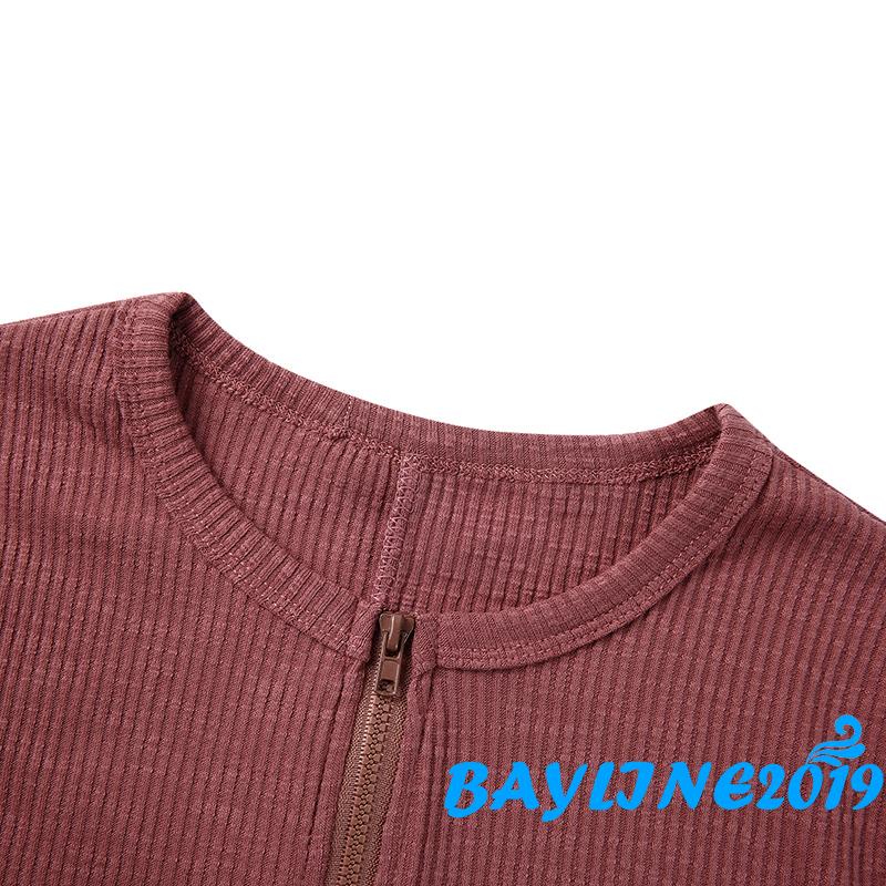 Bộ Áo Liền Quần Dệt Kim Tay Ngắn Cổ Chữ V Phối Khóa Kéo Thời Trang Cho Nữ