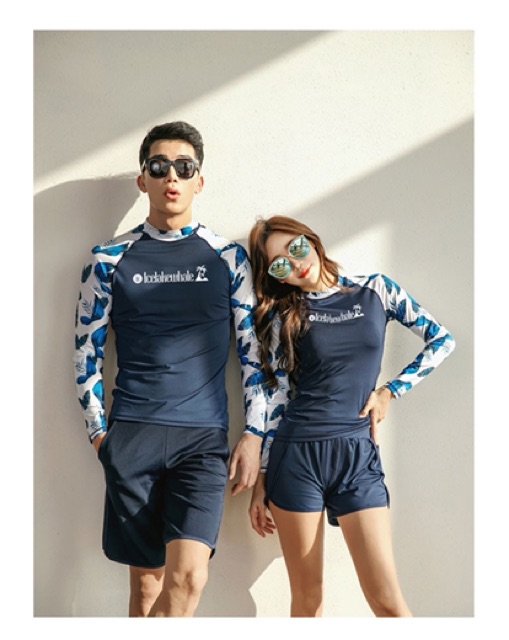 Bộ đồ bơi đôi nam , nữ dài tay tay lá trắng | BigBuy360 - bigbuy360.vn