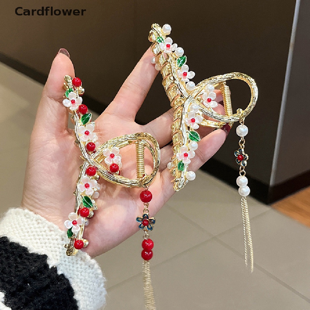 < Cardflower > Kẹp Tóc Càng Cua Hoa Hợp Kim Đính Ngọc Trai Phong Cách Trung Quốc Retro Cho Nữ