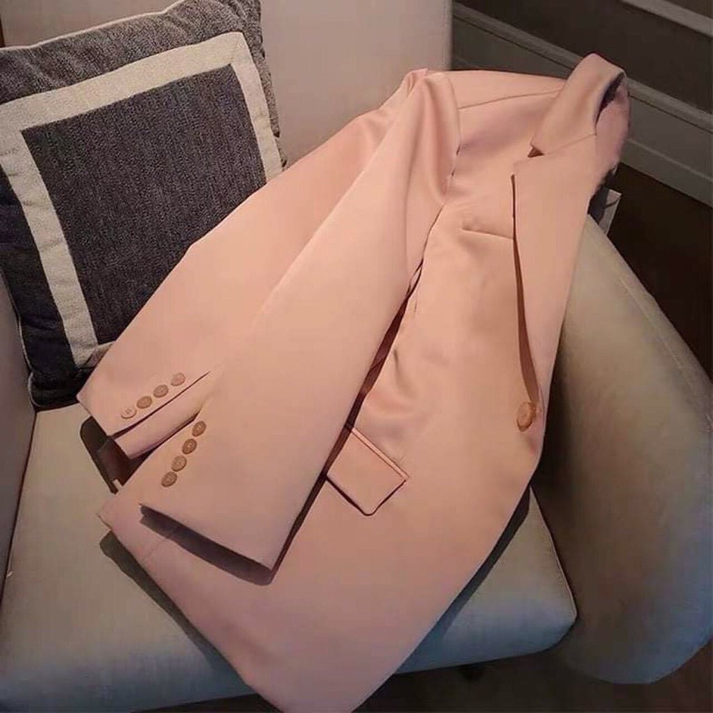 Áo Khoác Blazer Dáng Rộng màu hồng, xẻ tay