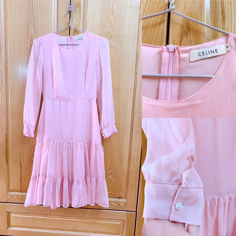 [Pass] Váy tơ Celine hồng phấn